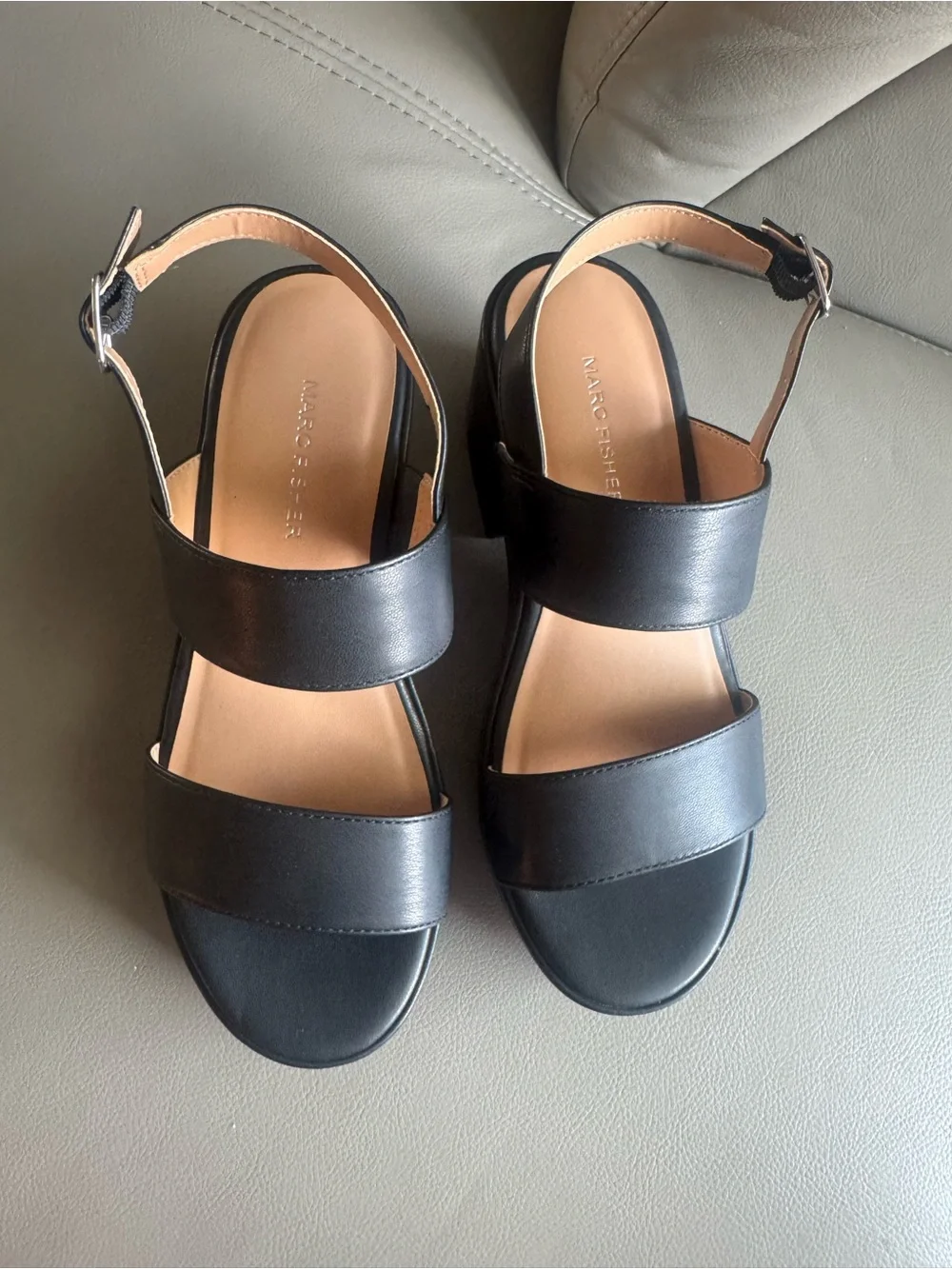 Marc Fisher Panache Black Platform Wedge Sandals Women’s Size 7M